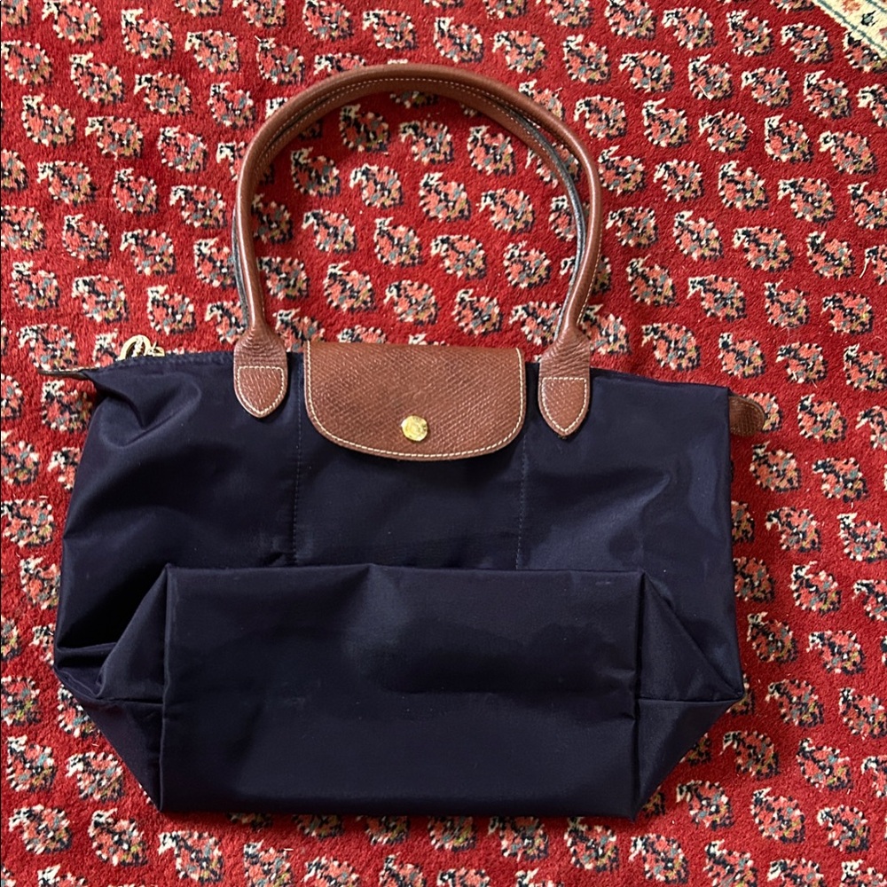Longchamp Navy and Brown Le Pliage Tote